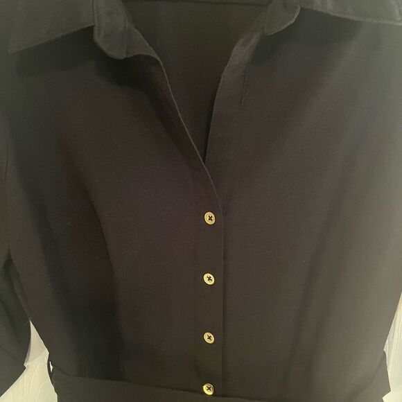 Sharagano Black Tie Front Midi Dress with Gold Buttons - Picture 9 of 10